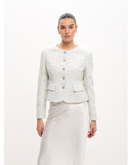 Приталенный жакет из твида нежно-голубой